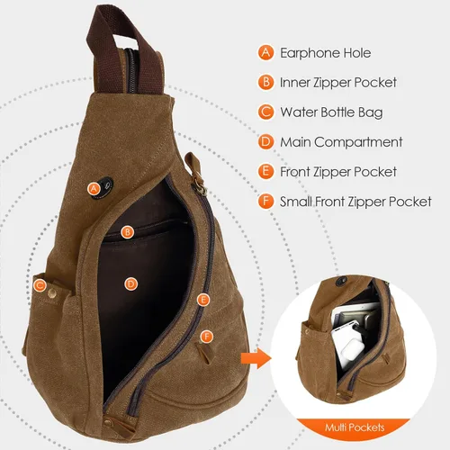 Vista 3 de Bolso bandolera pequeño, mochila casual para la escuela, para hombres y mujeres, Marrón, S, Mochilas tipo mochila