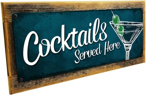 Vista 3 de Homebody Accents Cocktails Served Here 4"x12" Metal Sign, Indoor