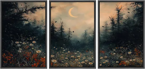 Vista 138 de SIGNWIN Lienzo enmarcado para pared, juego de arte de campos pastorales, flores silvestres, campo rústico, paisaje, floral, ilustraciones modernas