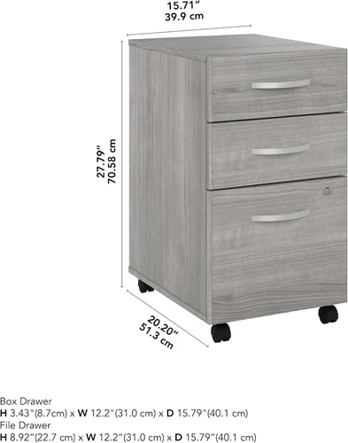 Vista 3 de Bush Business Furniture Studio C - Archivador móvil de 3 cajones en gris platino Unidad de almacenamiento de oficina ensamblada para el hogar