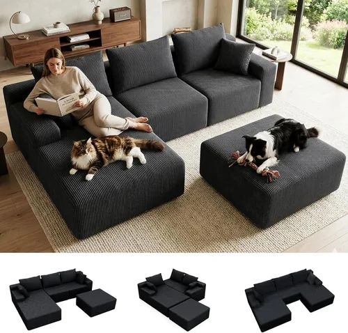 Vista 17 de Lifelink Sofá seccional deshuesado de 108 pulgadas para sala de estar en Beige