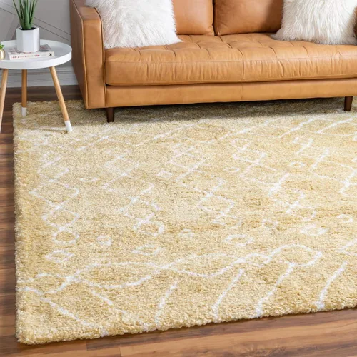 Vista 40 de Unique Loom Rabat Shag Collection - Alfombra geométrica (2 pies x 4 pies 1 pulgada, marfil puro/gris)