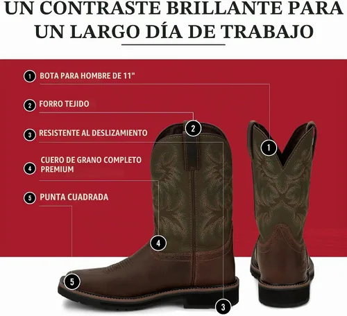 Vista 3 de Justin Botas de trabajo blancas Stampede Sq Toe para hombre