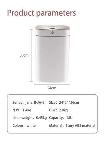 Vista 7 de Bote de basura automático con sensor, cubo de basura de metal de 4.7 galones, sin contacto, automático blanco perla para oficina y baño