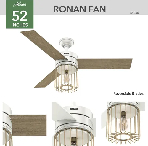 Vista 18 de Hunter Ronan - Ventilador de techo para interiores, 52 pulgadas, blanco