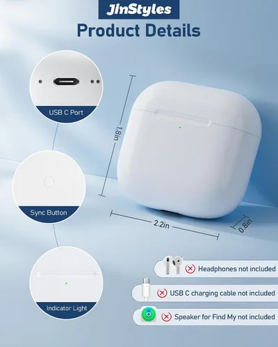 Vista 10 de Funda de carga de repuesto compatible con AirPods 4/5, cargador inalámbrico USB-C con botón de sincronización de emparejamiento Bluetooth, batería
