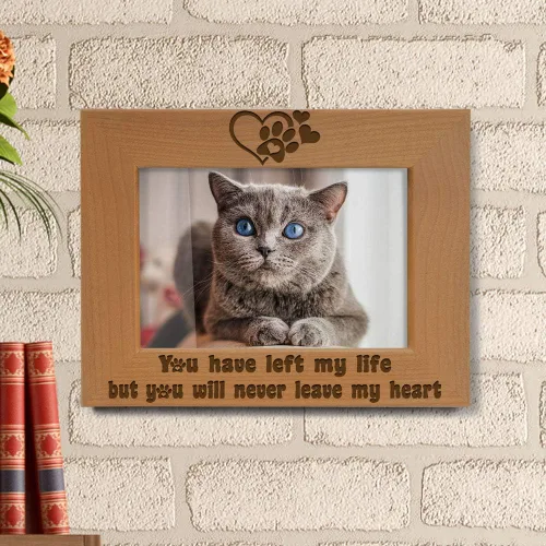 Vista 6 de KATE POSH Marco de fotos grabado de madera natural You Have Left My Life, but You Will Never Leave My Heart, huellas de patas en mi corazón, regalos