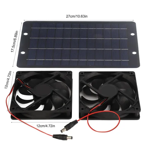 Vista 8 de Kit de ventiladores de panel solar, ventilador doble alimentado por panel solar de 10 W y 12 V, ventilador a dos aguas portátil, ventilador
