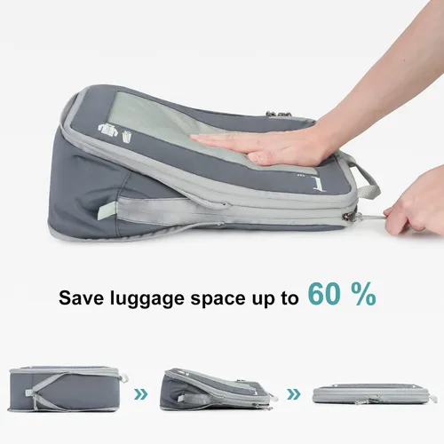 Vista 2 de ECOHUB Juego de 5 cubos de compresión para maletas, bolsas organizadoras, juego de artículos esenciales de viaje con bolsas de zapatos para viajes