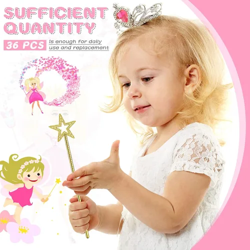 Vista 3 de Meanplan 36 varitas de hadas de 13 pulgadas, varitas de princesa con estrella mágica, palitos de bruja de ángel, accesorios de disfraz de hada