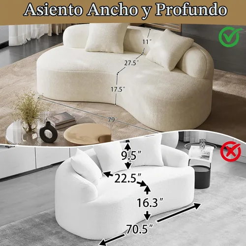 Vista 4 de Sofá biplaza curvo de chenilla de 79 pulgadas, asiento profundo, color beige