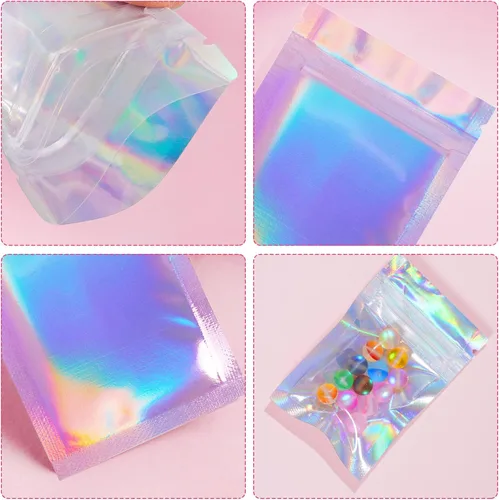 Vista 3 de 100 bolsas resellables a prueba de olores, bolsas planas transparentes para almacenamiento de alimentos, bolsas de embalaje de plástico de aluminio