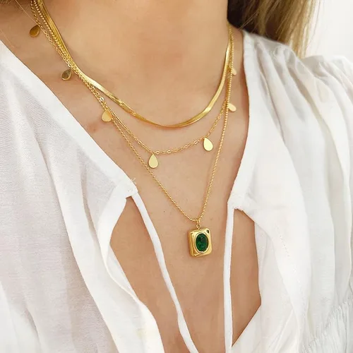 Vista 2 de Paxuan Juego de collar de cadena de eslabones en capas de oro de 14 quilates para mujer, gargantilla de cadena de oro, pulseras apilables