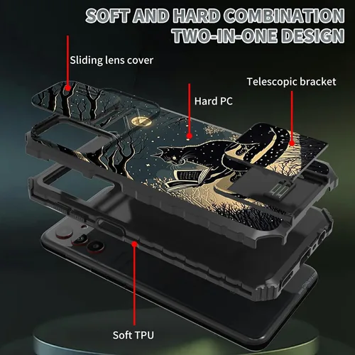 Vista 2 de Funda protectora para cámara Samsung Galaxy A14 5G, resistente y resistente con protección deslizante para lente deslizante, soporte integrado