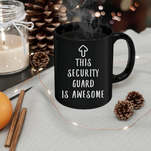 Vista 3 de This Security Guard Is Awesome - Taza de café de 11 onzas, color negro, divertida taza de cerámica con texto en inglés "This Security Guard Is