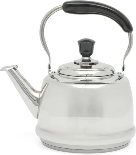 Vista 7 de Martha Stewart Kingstree - Tetera grande de acero inoxidable de calibre pesado de 2 cuartos de galón, lino blanco exterior