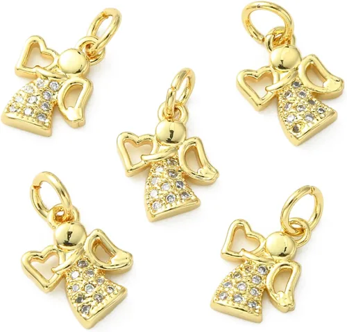 Vista 36 de Ipotkitt - 20 piezas de dijes de cobre con circonita cúbica micropavé en forma de flor con anillo de salto, dijes con forma de planta y flor