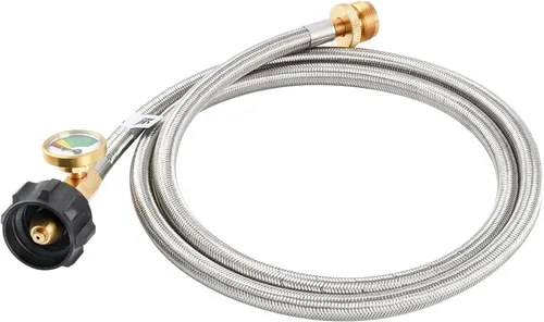 Vista 2 de Manguera adaptadora de propano de 5 pies con calibre – conversión de propano de 1 a 20 libras para tanque LP tipo 1/QCC1, aparato portátil a granel