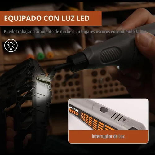 Vista 3 de Lijadora de bolígrafo inalámbrica, velocidad variable y carga USB con luz LED, herramienta eléctrica multiusos para lijar, pulido, acabado