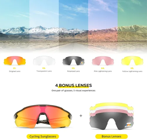 Vista 28 de Lentes de sol polarizados para ciclismo con 5 micas UV400, con armazón TR90.