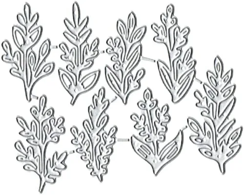 Vista 2 de 8 piezas de hojas troqueladas de corte de metal, plantillas de manualidades de bricolaje, 8 unidades, hojas para álbumes de recortes, plantillas