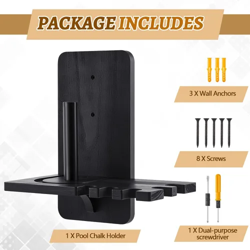 Vista 3 de Soporte de pared para tiza de piscina, 5 cubos, color negro, estilo clásico