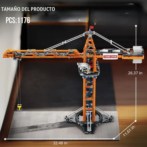 Vista 5 de Reobrix Juego de bloques de construcción de grúa, kit de modelo de vehículo de construcción de grúa torre RC con motores duales, 1176 piezas