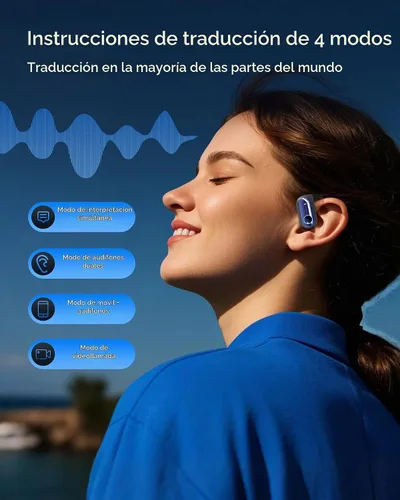Vista 5 de Traducción AI Auriculares de oído abierto Traductor en tiempo real azul mar