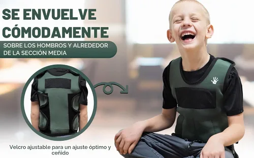 Vista 5 de Chaleco con peso para niños - Chaleco de compresión ajustable con seis pesas extraíbles incluidas - Diseño ajustado y transpirable Extra Large