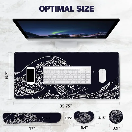 Vista 7 de ToLuLu Alfombrilla de mouse extendida para juegos, juego de soporte ergonómico de espuma viscoelástica para teclado y mouse reposamuñecas