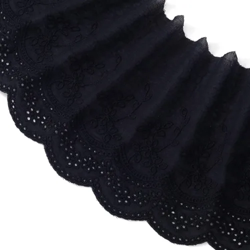 Vista 13 de PAGOW 5 yardas de ribete de encaje de ojales de algodón, ribete de encaje festoneado de bordado floral de algodón azul para coser vestidos, ropa