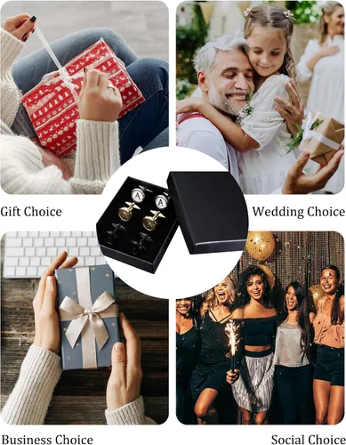 Vista 5 de LOLIAS 3 pares de gemelos con iniciales para hombre, juego de gemelos clásicos para hombre, estilo casual a formal, con caja de regalo, gemelos