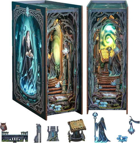 Vista 8 de Kit de Rincón de Libro - Kit de Casa de Muñecas en Miniatura DIY Scene para Adultos, Rompecabezas 3D de Estantería 255 Piezas, Modelo de Casa