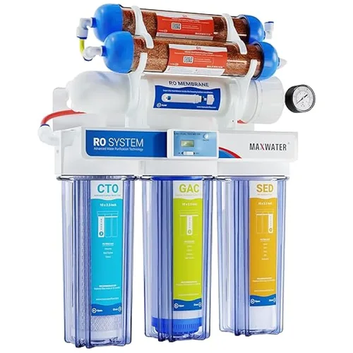 Vista 6 de Max Water Sistema de filtro de agua de ósmosis inversa portátil de 3 etapas, sistema de filtración de agua RO de 50 GPD para acuario, plantas