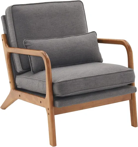 Vista 9 de Sillón moderno Mid-Century - Sillón de interior con respaldo y cojín de asiento, silla de lectura tapizada de terciopelo de peluche con reposabrazos