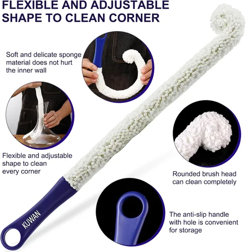 Vista 3 de KUWAN Cepillo de limpieza de botellas multifunción para el hogar, estropajo flexible para botellas para algunos decantadores, copas, vasos