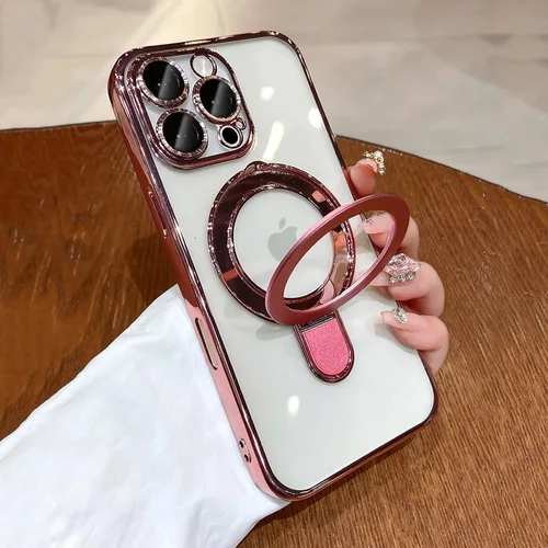 Vista 10 de Funda magnética para iPhone 14 Pro con soporte invisible, protector de lente de cámara integrado, a prueba de golpes