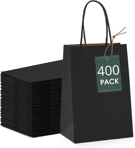 Vista 22 de GSSUSA Bolsas de papel negras de 8 x 4.25 x 10.5 pulgadas, 20 unidades, bolsa de papel de regalo con asas a granel, regalo de graduación, papel