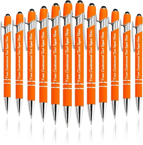 Vista 51 de Bolígrafo personalizado, 50 bolígrafos personalizados, grabado a granel con logotipo de nombre, lápiz digital de tinta negra suave con toque