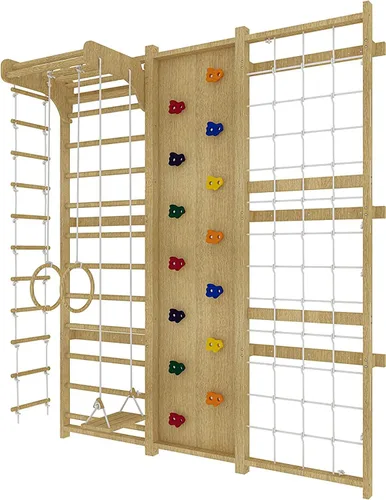 Vista 9 de Avenlur Juego de gimnasio de pared de escalera sueca 9 en 1 de nogal