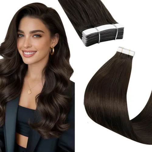Vista 34 de 【Descuento】Hetto - Extensiones de cabello con cinta adhesiva, 40g, extensiones de cabello humano, color rubio ceniza oscuro degradado a rubio medio