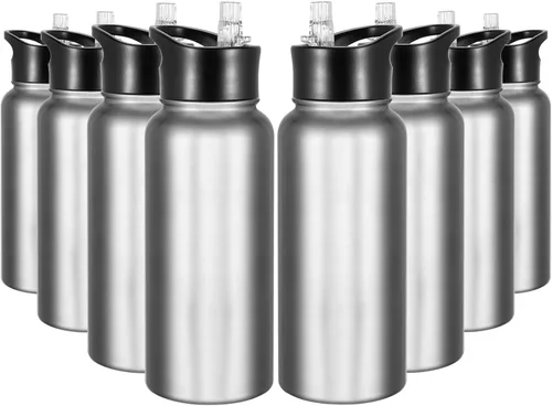Vista 35 de Botella de agua aislada de 64 onzas con tapas de pajita y boquilla, jarra de agua de acero inoxidable de medio galón con mango de paracord, vacío