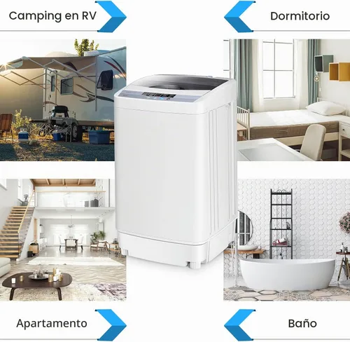 Vista 8 de COSTWAY Lavadora portátil, capacidad de 12 libras, lavadora completamente automática con 10 programas de lavado, pantalla LED, 8 niveles de agua