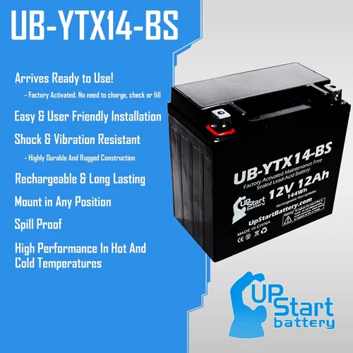 Vista 2 de Repuesto para Honda TRX300, FW FourTrax 300 1991, 4x4 300 CC activado de fábrica, sin mantenimiento, batería ATV - 12V, 12AH, UB-YTX14-BS