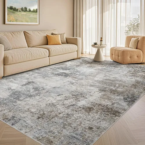 Vista 50 de Tortania Alfombra redonda lavable de 5 pies para sala de estar: Alfombra moderna abstracta neutra grande suave y delgada – Alfombra antideslizante