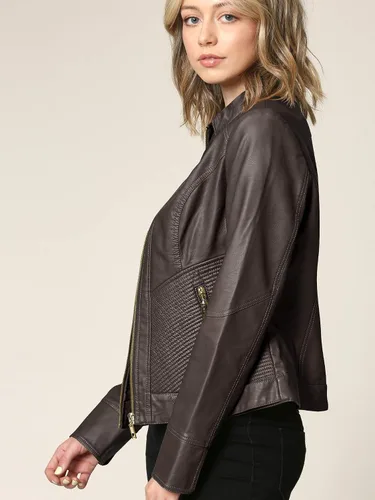 Vista 5 de Lock and Love - Chaqueta de motociclista de cuero sintético con capucha extraíble para mujer