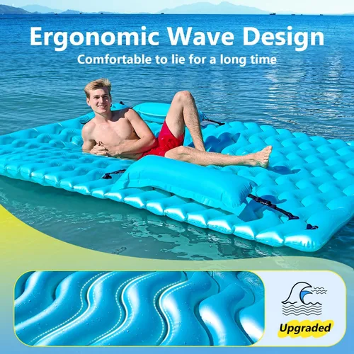 Vista 3 de Alfombra flotante inflable gigante mejorada 2025 - Flotador de piscina para adultos con hamaca para piscina, piscina, playa, lago para fiesta