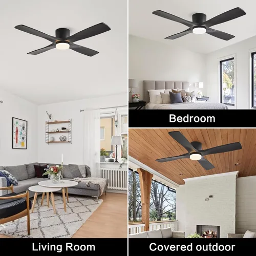 Vista 8 de WINGBO - Ventilador de techo de montaje empotrado de 48 pulgadas con DC, luces y control remoto, 4 aspas talladas reversibles de madera, motor DC