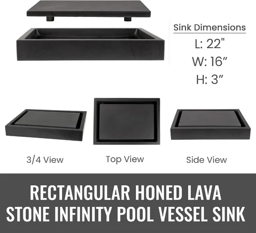 Vista 2 de Eden Bath EB_S006LS-H - Fregadero rectangular de piedra infinita para piscina, piedra de lava afilada