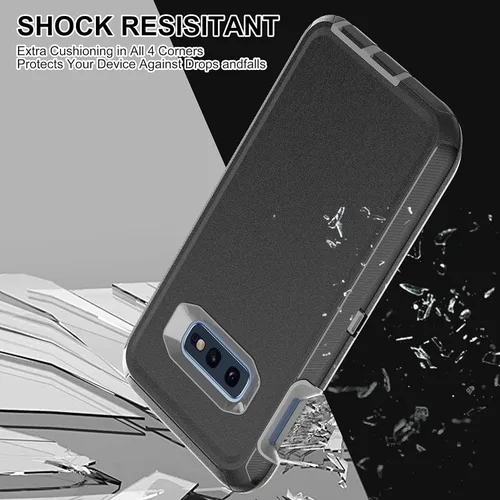 Vista 6 de Funda para Galaxy S10E: protección resistente a prueba de golpes 3 en 1, 2 películas nano a prueba de explosiones, negro/gris